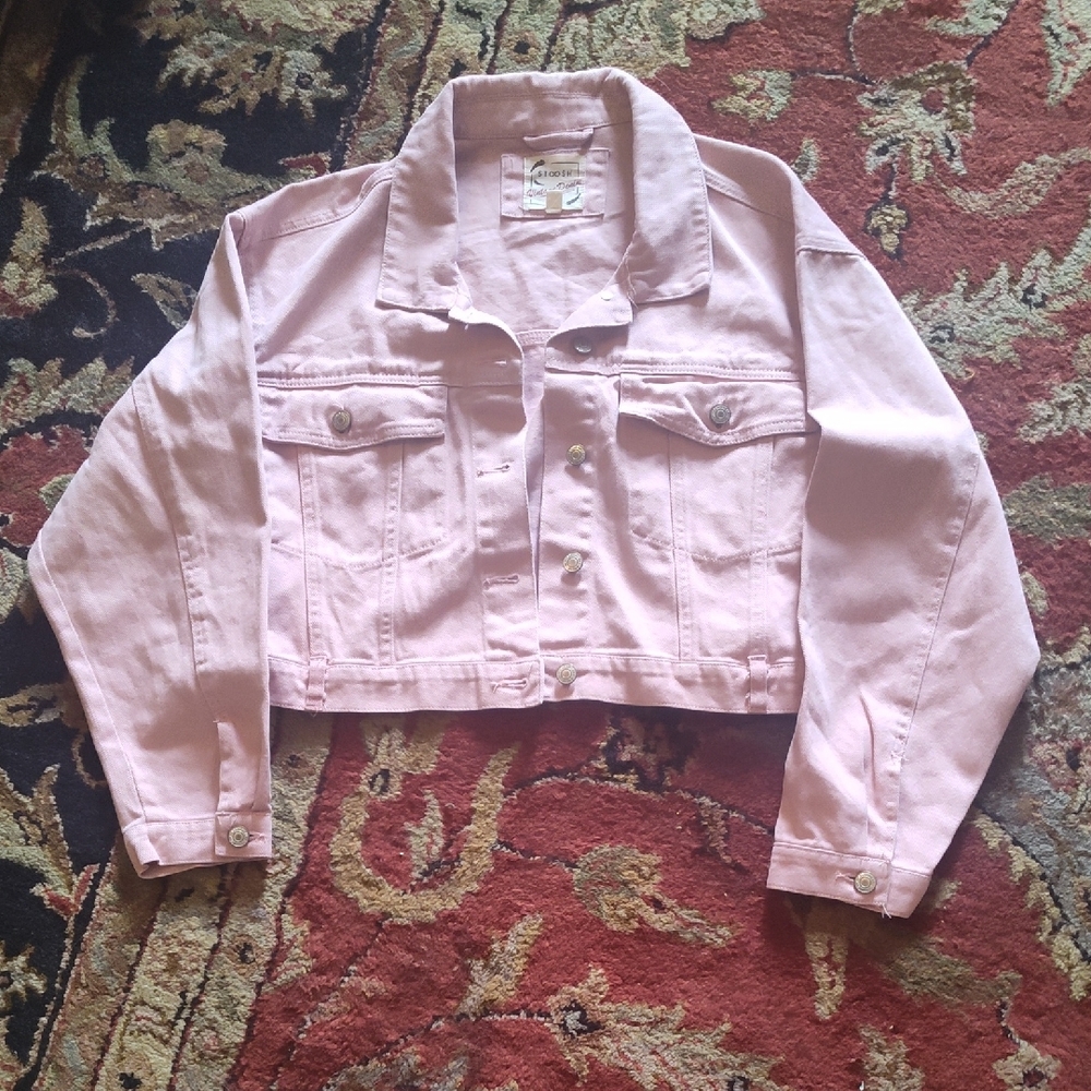 Pink Cropped Denim Jacket